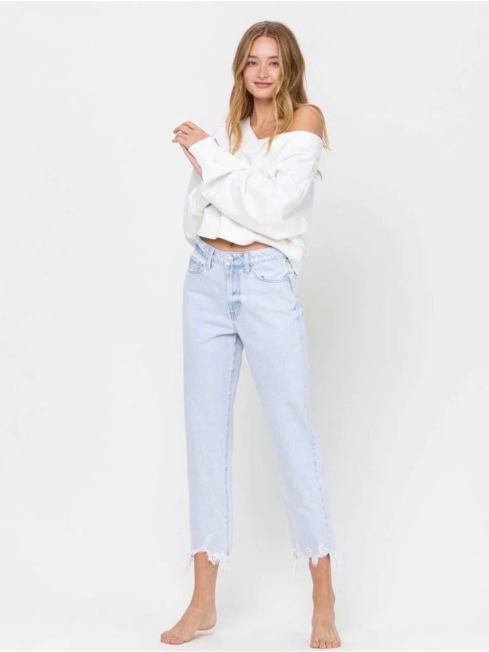 Vervet Light Wash Raw Hem 100% Cotton Denim Jeans V2329 Ankle Straight 24 - Picture 1 of 9
